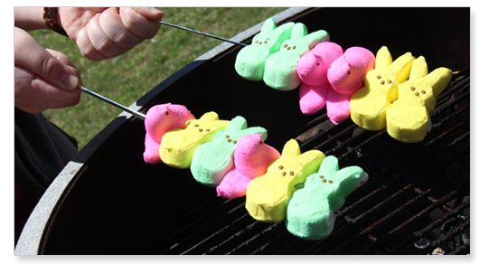 Big Green Egg Grilling Recipe: Grilled Peeps for Easter!. Peeps on grill.